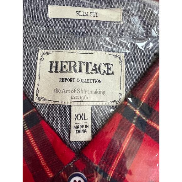 Report Collection Plaid Flannel Slim Fit Sport Shirt Color RED Size 2XL - Picture 4 of 13